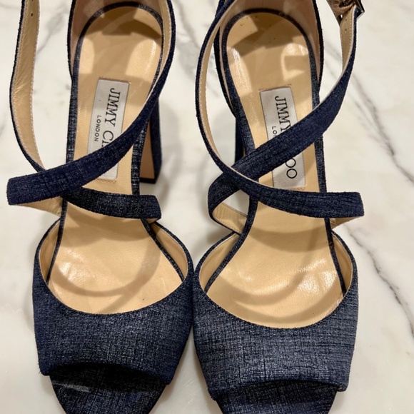 ** SOLD **. Jimmy Choo Denim Peep Toe, Strap Sandals - Picture 7 of 7